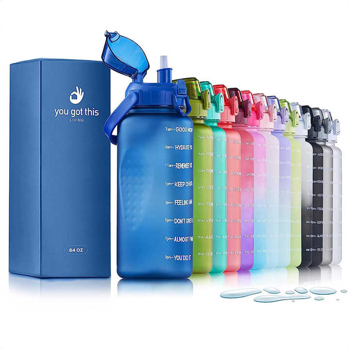 64 Oz Kid Costume Drink Plastic Sports Motivational Gym Water Bottle With Straw