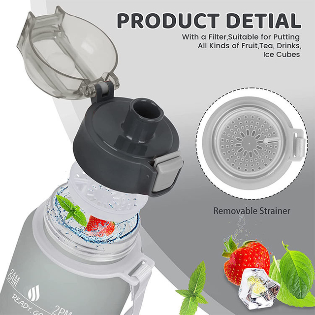 Leakproof Tritan BPA Free 1l Fitness Sports Water Jug With Time Marker Large Motivational Water Bottle