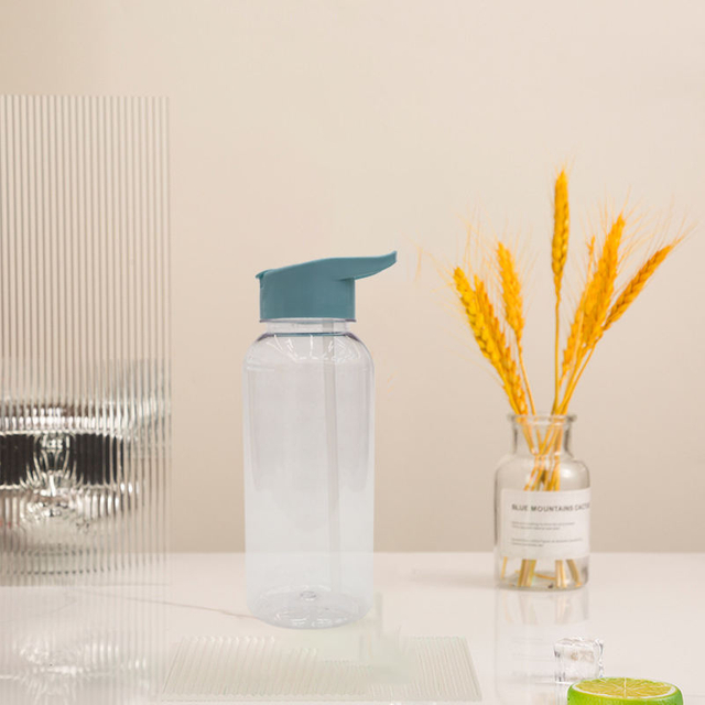Wholesale BPA Free 1000ml Water Bottle Sports Leak-Proof Clear PS Material Plastic Water Bottle With Flip Lid and Straw