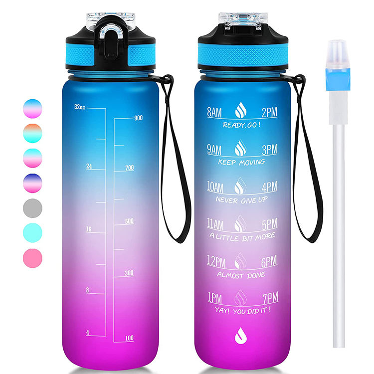 1000ml Plastic Frosted Tritan Bpa Free 1L Sport Kid Gym 32oz Motivational Water Bottle with Custom logo