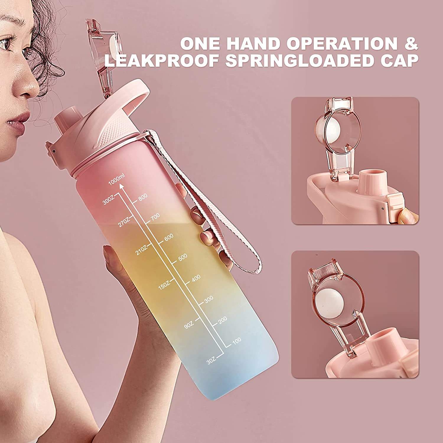 Sport Daily Water Bottles with Times to Drink Pop-up Straw Tritan Water Bottle with Motivational Time Marker for Fitness