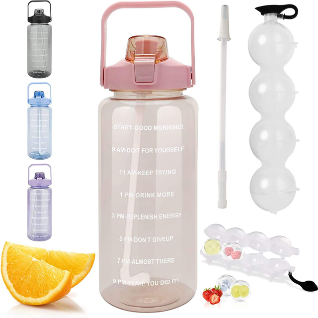 Water Bottle 1/2 Gallon Motivational Large Water Bottle with Time Marker & Straw