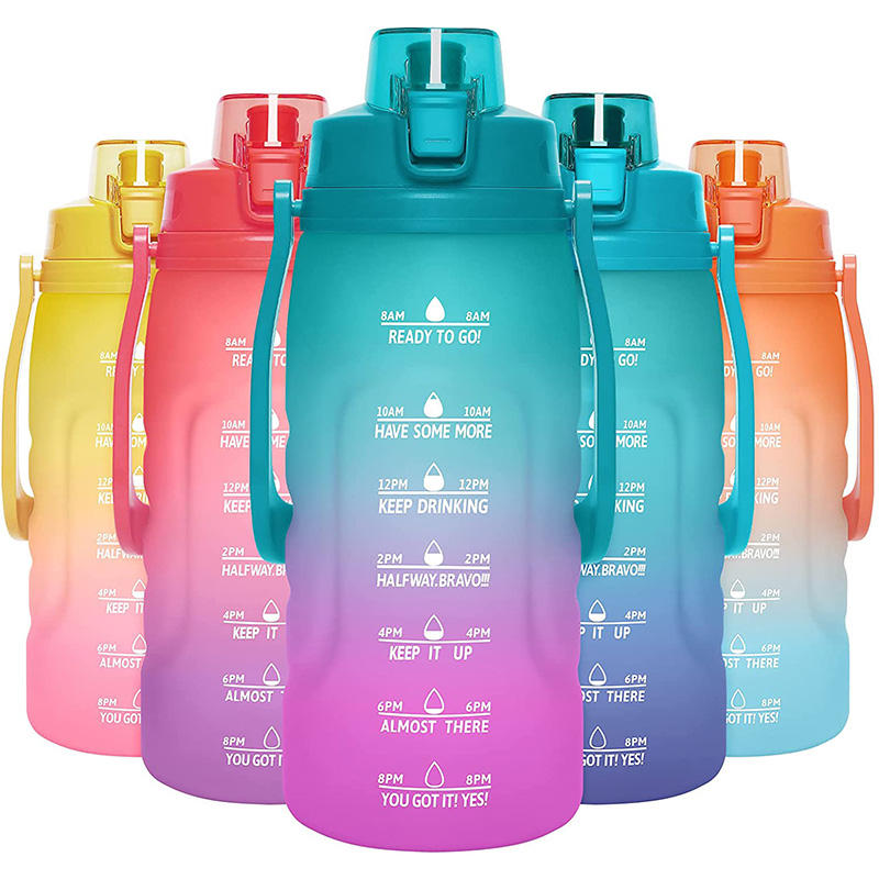 Large 1 Gallon Motivational Water Bottle with Paracord Handle & Removable Straw Leakproof Tritan BPA Free Fitness Sports Bottle