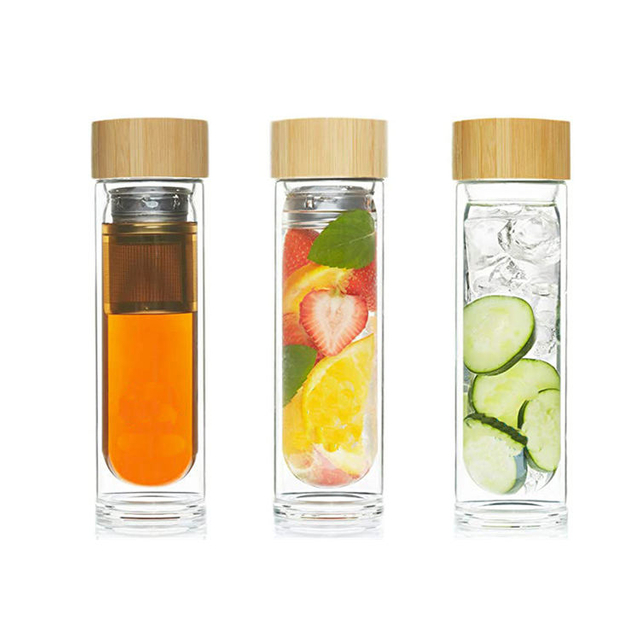 Custom 400Ml Glass Drinking Bottle Water Bottle With Bamboo Lid Direct Drinking