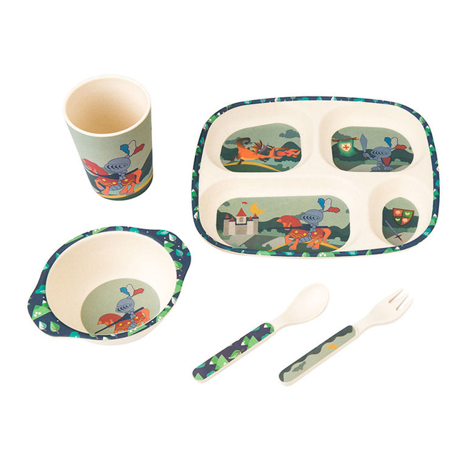 Five-piece Set Clear Design Natural Organic Bamboo Fiber Kids Tableware