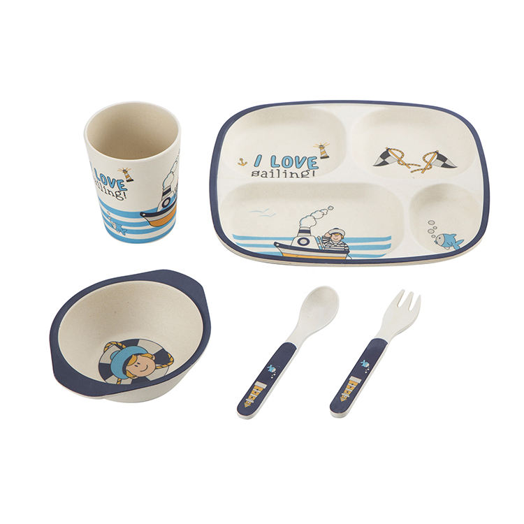 Five-piece Set Clear Design Natural Organic Bamboo Fiber Kids Tableware