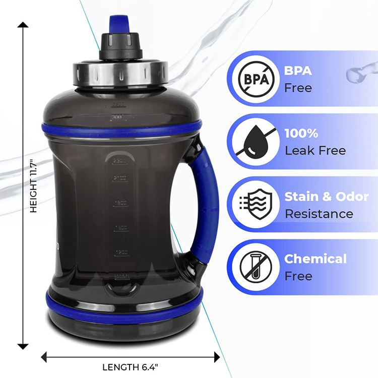 Large Capacity Water Bottle 2.2L Plastic Sports Bottle for Outdoor Fitness, Running and Fitness Training with Handle