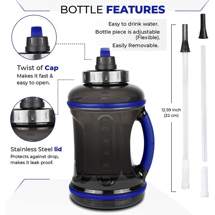 Large Capacity Water Bottle 2.2L Plastic Sports Bottle for Outdoor Fitness, Running and Fitness Training with Handle
