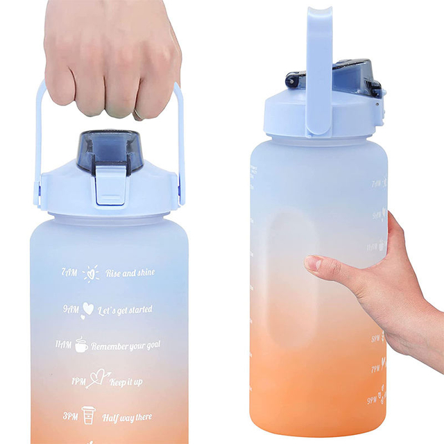 Water Bottle 1/2 Gallon Motivational Large Water Bottle With Time Marker & Straw
