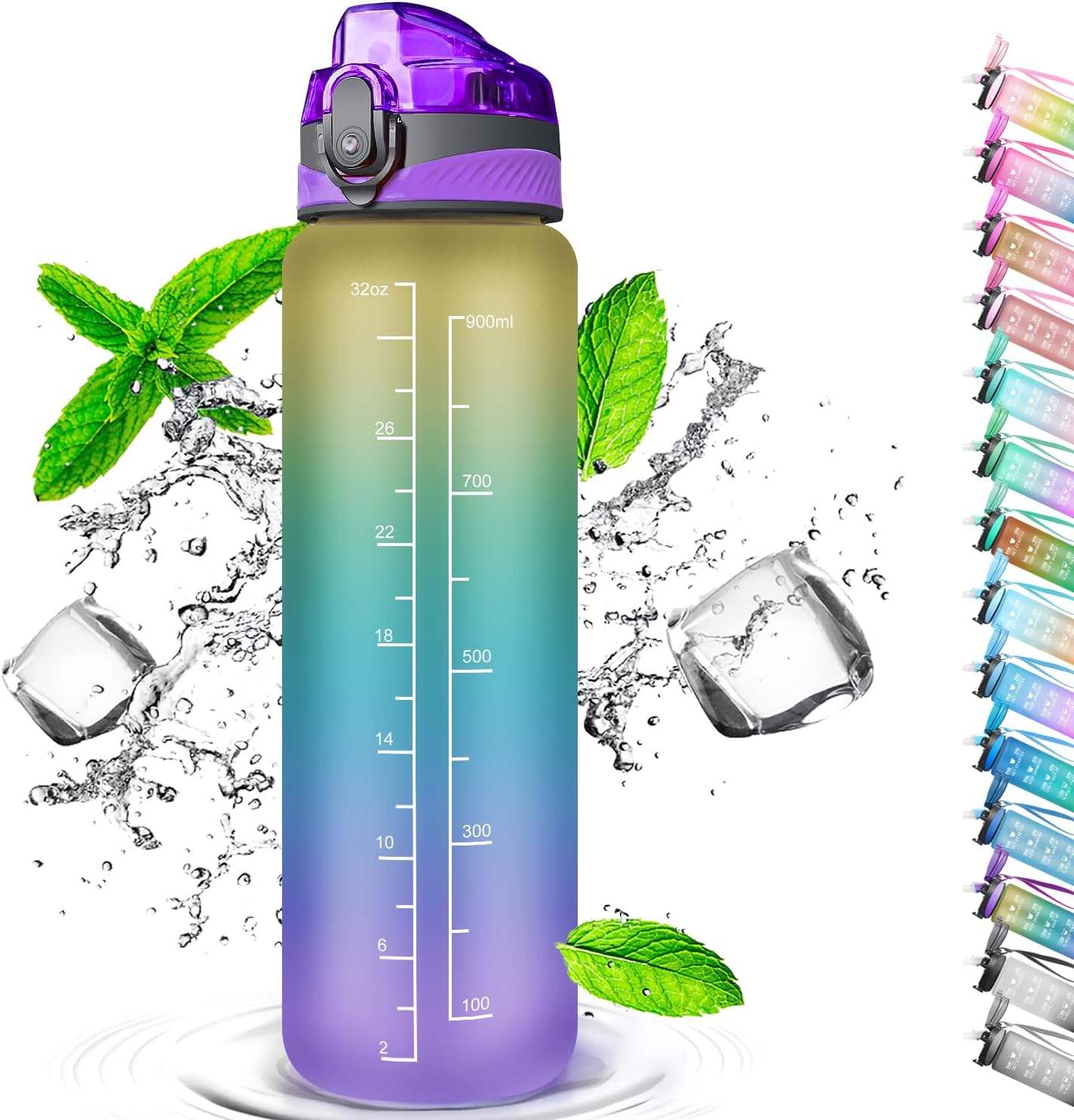 32 Oz 1 Liter 1000ml Hot Sale Motivational Water Bottle With Time Marker Plastic Sleeve Gym Fitness Sports