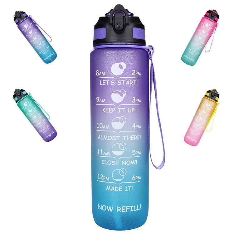 1L Big Capacity Portable Tritan Plastic Sports Water Bottle Space Bottle Screw Lid with Suction Nozzle and Hand Grip