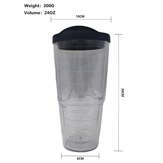 700Ml Custom Logo Reusable Transparent Clear Wide Mouth Double Wall Plastic Tumbler With Lid