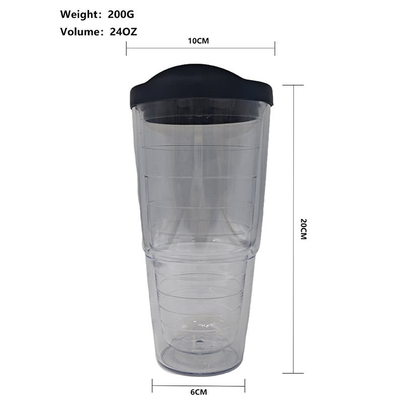 700Ml Custom Logo Reusable Transparent Clear Wide Mouth Double Wall Plastic Tumbler With Lid