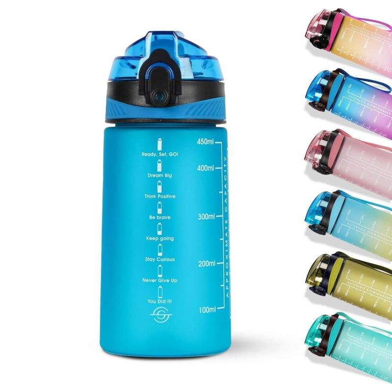 Popular Cartoon Children's Plastic Motivational Sports Drinking Water Bottle Duck Mouth Cup with Straw for Kids