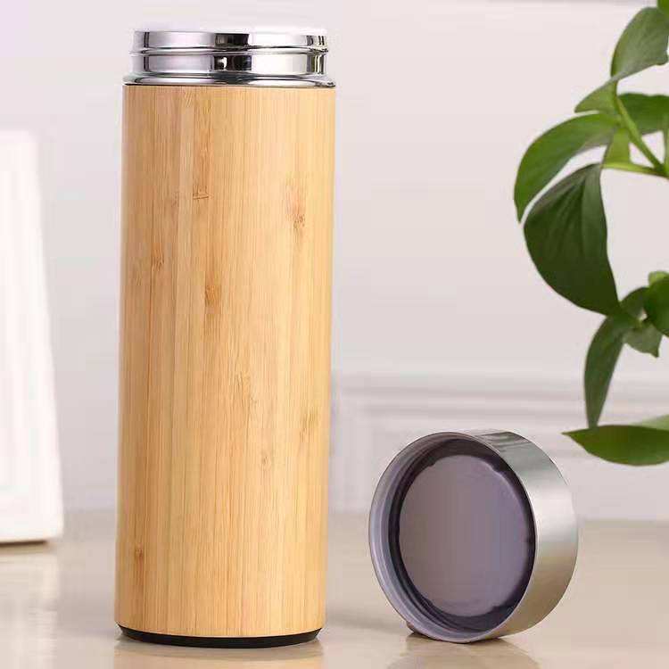 Eco-Friendly Bamboo Wood Travel Coffee Cups Stainless Steel Tea Tumbler Bamboo Water Bottle Travel Coffee Mug With Infuser