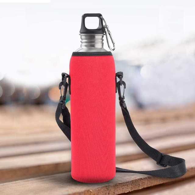 Neoprene Water Bottle Sleeve With Reminder Insulator 32oz Bottle Cover Holder Carrier with Shoulder Strap