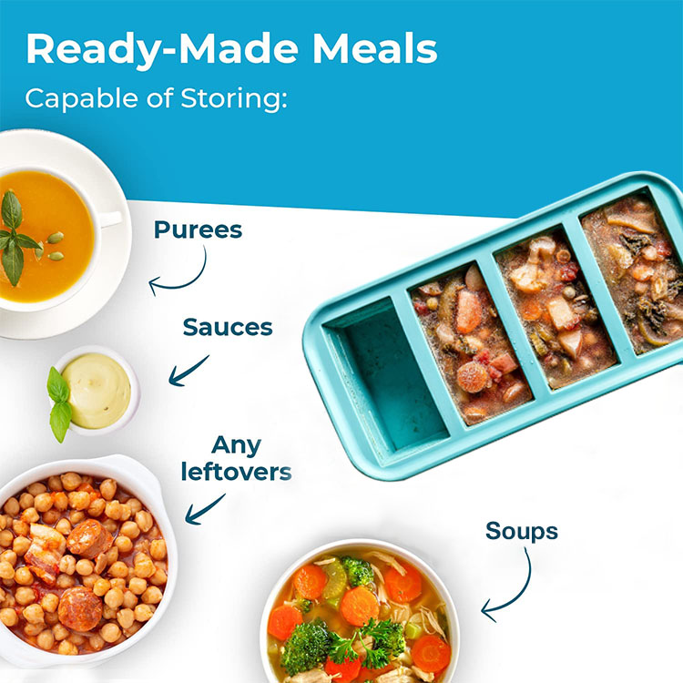Hot Selling Freeze Soup or Sauce Makes 4 Perfect 1cup Portions Large Silicone Tray with Lid