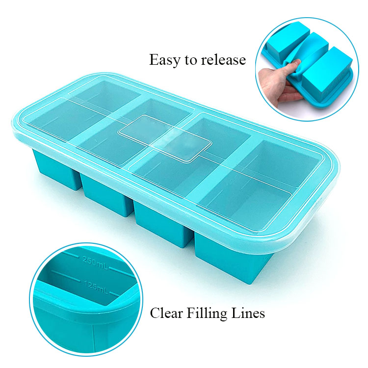 Hot Selling Freeze Soup or Sauce Makes 4 Perfect 1cup Portions Large Silicone Tray with Lid