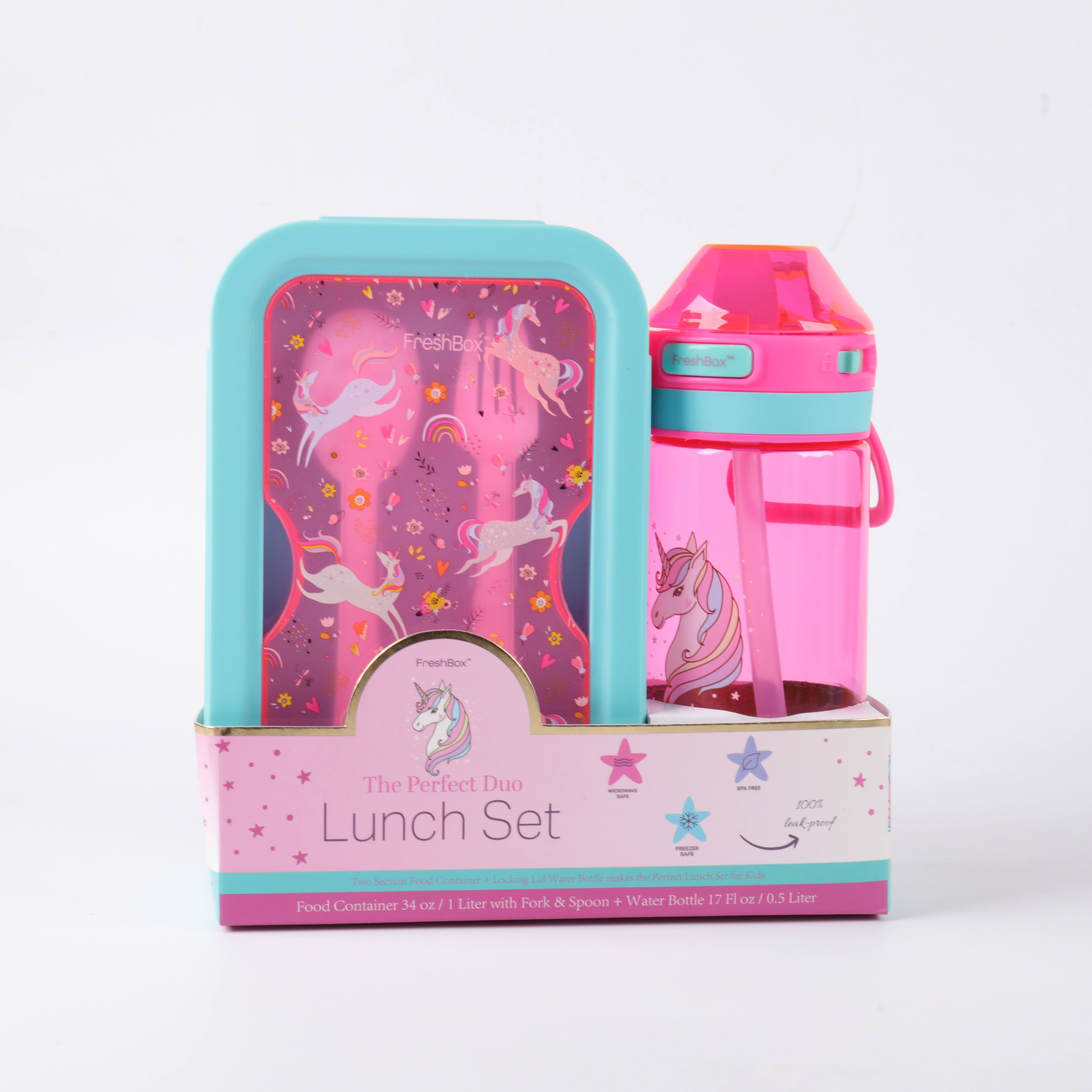 BPA Free Plastic Cartoon 34 oz Lunch Box and 1L Water Bottle With Handle for Kids Lunch Box Set