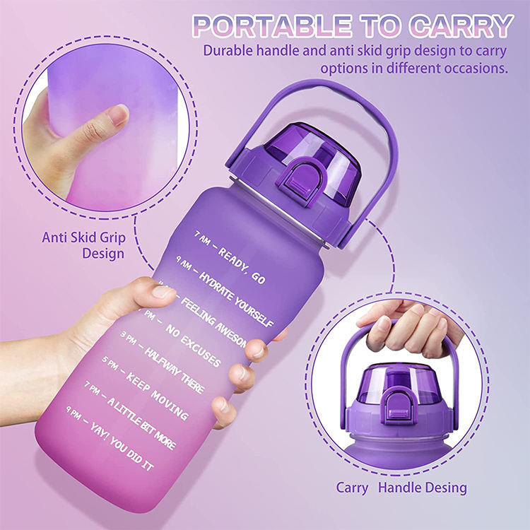 BPA FREE Half Gallon 64oz Gradient Color Motivational Plastic Sports Water Bottle with Time Marker
