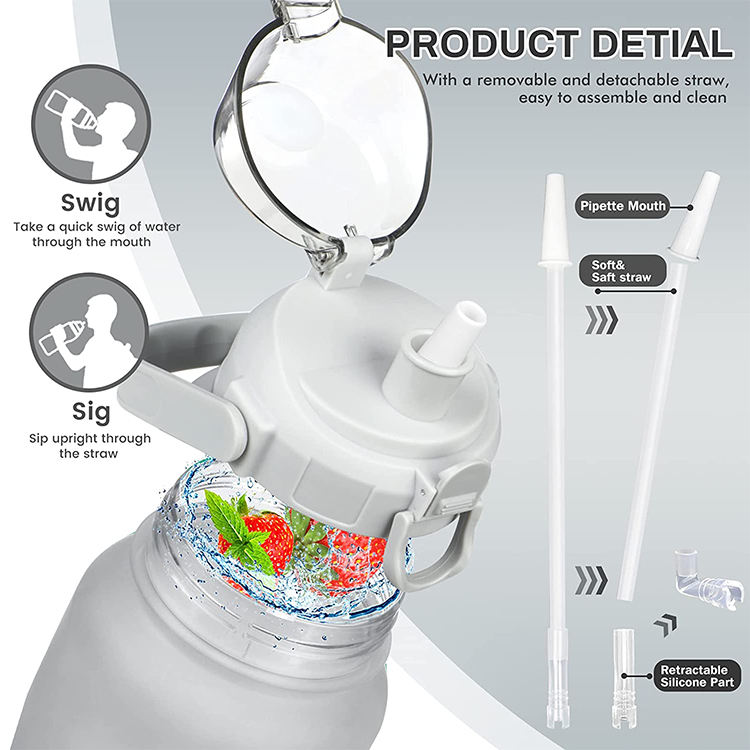 Custom BPA Free 2l Half Gallon Fitness Gym Sports Clear Plastic Motivational Water Bottle with Time Marker and Straw