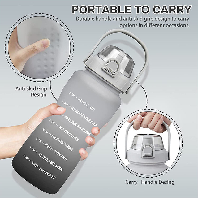 Custom BPA Free 2l Half Gallon Fitness Gym Sports Clear Plastic Motivational Water Bottle with Time Marker and Straw