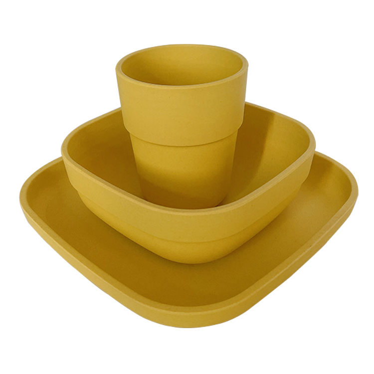 Bamboo Kid Plates, (4 Color Set), Stackable and Reusable,Eco-Friendly, BPA Free, Non Toxic, Dishwasher Safe