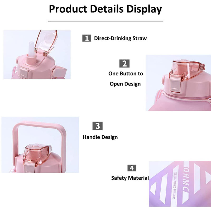 1500ML 2000ML Custom 2 Liter Plastic Water Bottle with Straw Gradient Color with Times to Drink