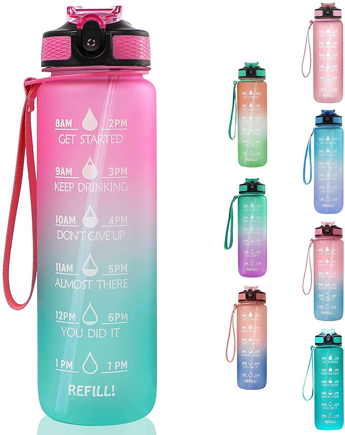 Wholesale Customize Bpa Free 1000ml 1l 32oz 32 oz 1 Gallon Plastic Tritan Motivational Drinking Water Bottle with Time Marker