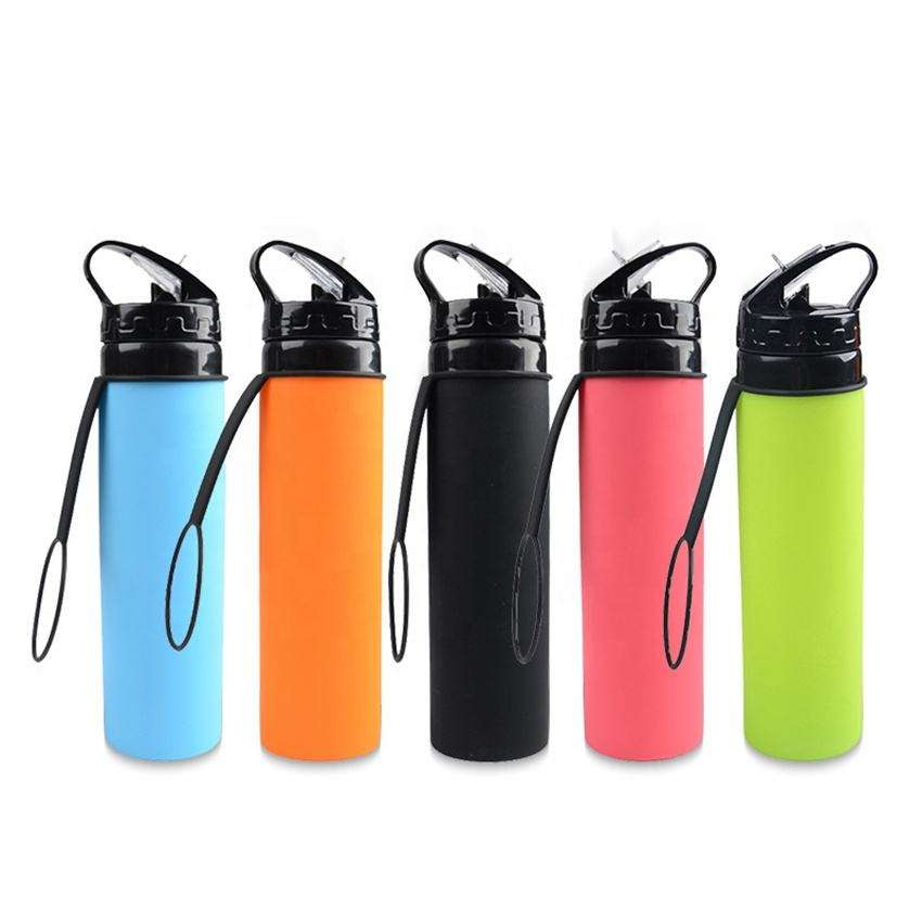 Food Grade 600ML Silicone Travel Camping Folding Water Bottle