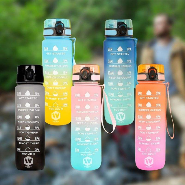 Custom Plastic Straw Strainer Filter Gym Sports 1000ml 1L 32 oz 32oz BPA Free Tritan Motivational Water Bottle With Time Marker