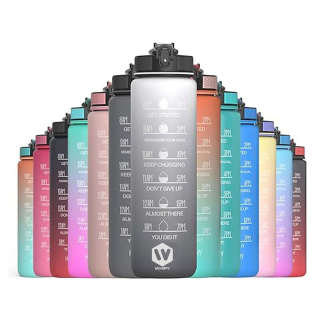 Hot Sale 32oz/1000ml BPA FREE Gradient Color Gym Fitness Sports Plastic Large Motivational Water Bottle with Time Marker