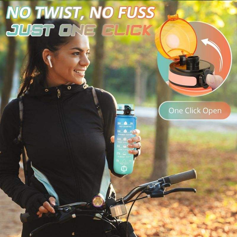 Custom Plastic Straw Strainer Filter Gym Sports 1000ml 1L 32 oz 32oz BPA Free Tritan Motivational Water Bottle With Time Marker