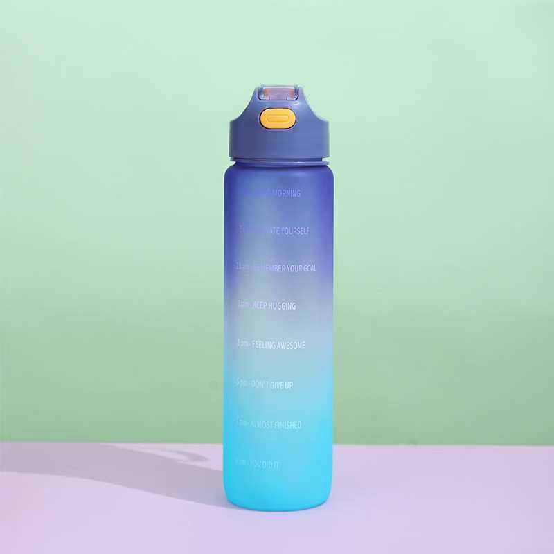 1L Large Capacity Transparent Colorful Motivational Water Bottle Plastic With Straw Time Marker