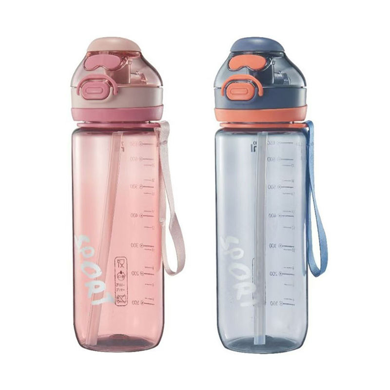 750Ml Graduated Leakproof School Clear Transparent Plastic Sports Water Bottles With Straw Rope