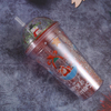 Wholesale Hot Selling Creative Glitter Paper Insert Christmas Gift Double Wall Reusable Plastic Tumblers With Straw