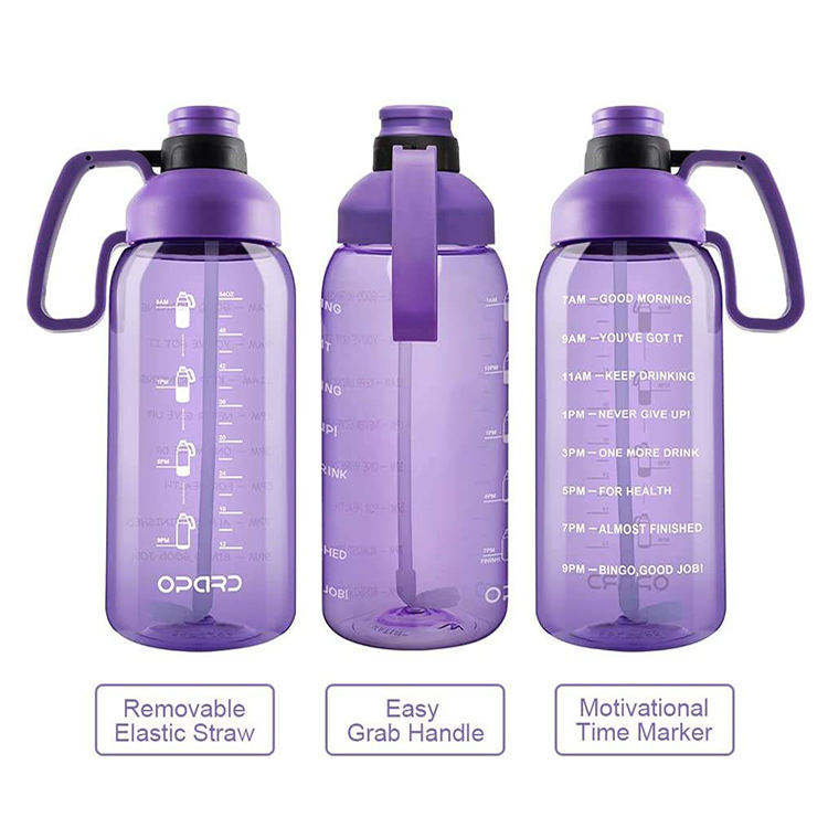 2200Ml Custom Logo Transparent Big Capacity Motivational Plastic Water Bottle With Straw