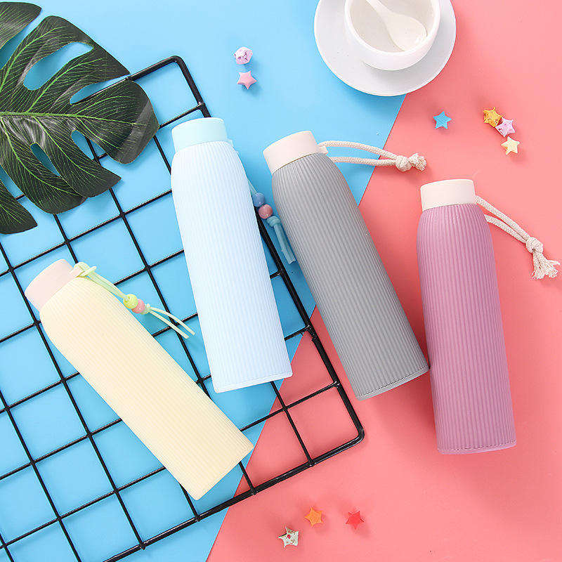 Portable Double 320ml Wall Glass Water Bottle Bap Free Kids Water Bottle Anti-scald Simple and Cute with Handle