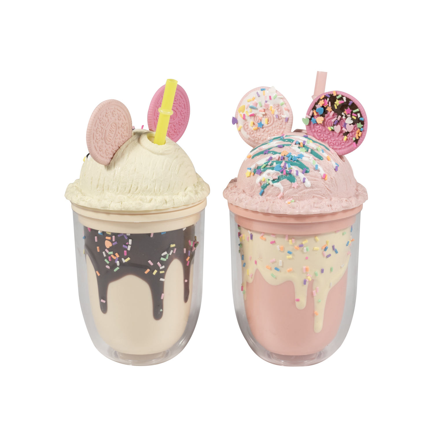 BPA Free Beautiful 400ml Water Bottle Plastic Double Wall Ice Cream Shape Plastic Cup with Lid and Straw for Kids