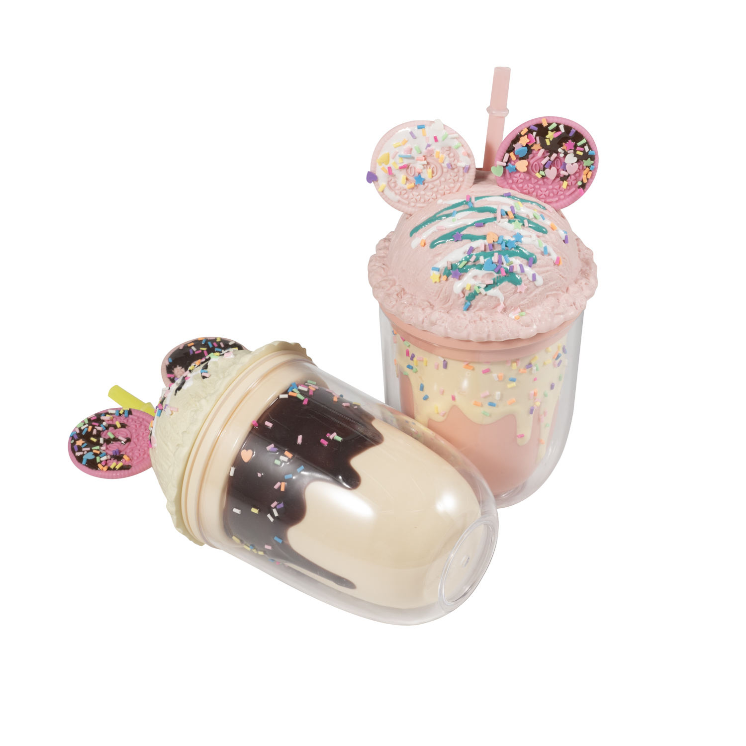 BPA Free Beautiful 400ml Water Bottle Plastic Double Wall Ice Cream Shape Plastic Cup with Lid and Straw for Kids