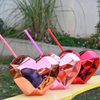 600ml Heart Shaped Picnic High Value Water Cup Girls Outdoor Portable Bottle with Straw and Lid