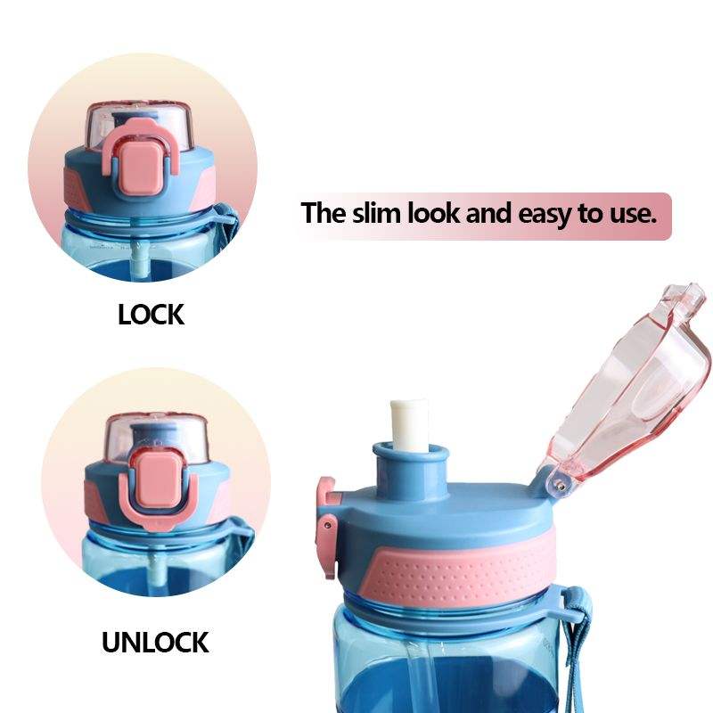 32oz Eco Friendly Wide Mouth with Straw and Handle Rope Portable Plastic Water Bottle Anti-slip Silicone Ring