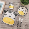 Customized Design Toddler Baby Kids Feeding Cartoon Bamboo Fiber Dinnerware Sets Dishwasher Safe Plate Bowl Cup Spoon Fork Set