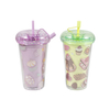 450ml Custom Pattern Straw Coffee Cup Leak Proof Double Wall Plastic Cup