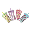 450ml Custom Pattern Straw Coffee Cup Leak Proof Double Wall Plastic Cup