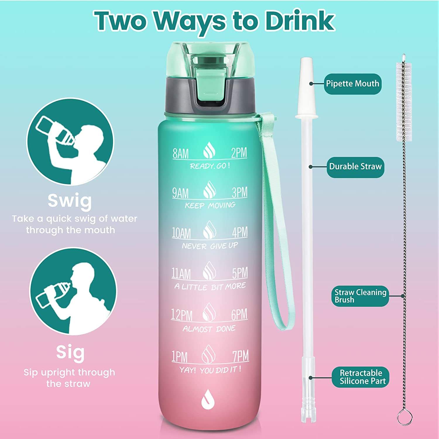 Bpa Free Hot 2025 Gradient Time Marker Sports 32 OZ Water Bottle with Straw Lid