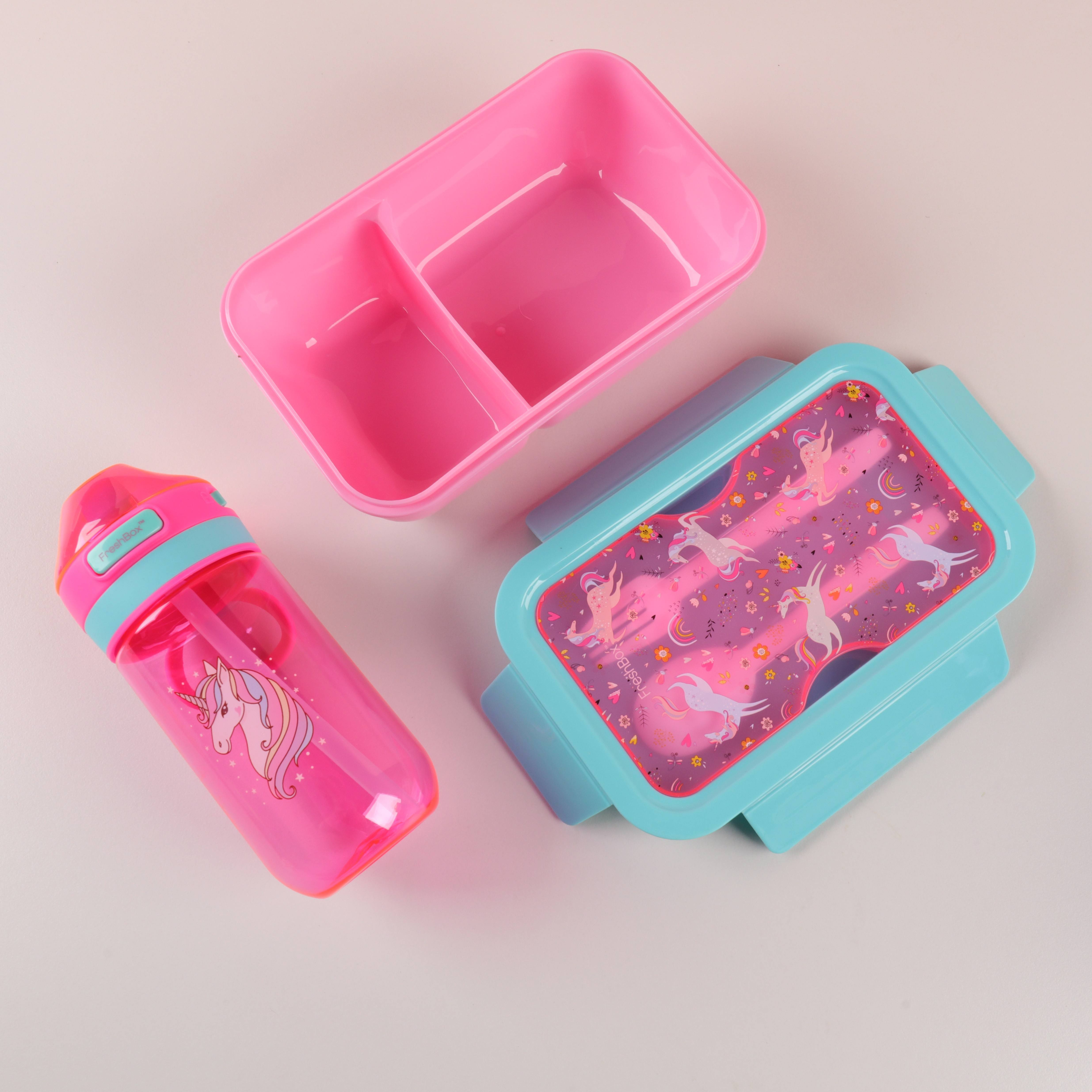 School Kids Leak-Proof Travel Children Plastic Food Lunch Box Set and Water Bottle