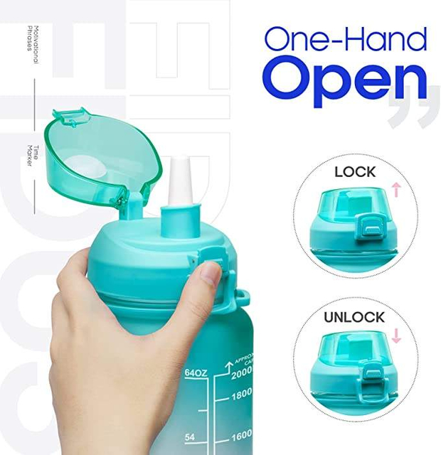 Large Half Gallon 64oz Leakproof Tritan BPA Free Motivational Water Bottle with Time Marker