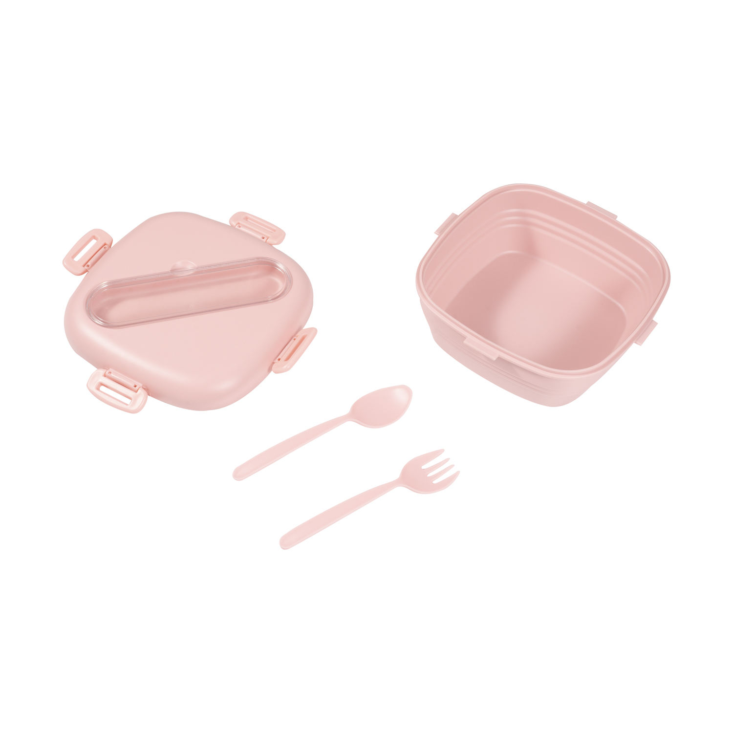 Large Capacity 650ml Square Bento Box RPET Material With Forked Spoon Lunch Box