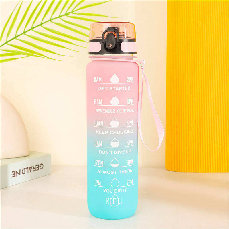 1000ML BPA Free Motivational Outdoor Tritan Plastic Water Straw Bottle With Handle
